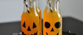 Оранжевые бутылки с призраками - напитки на Хеллоуин